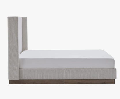 Brand New in Box Queen Size Hosford Upholstered Wingback Bed, Cream White Boucle (#286)