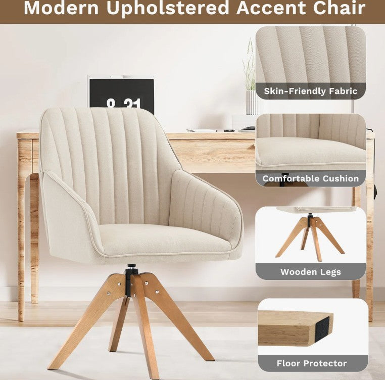 Brand New in Box Upholstered Swivel Accent Chair, Beige Linen Fabric (#289)