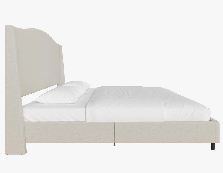 Brand New in Box Upholstered Wingback Platform King Size Bed with Curved Headboard, Cream (#238)