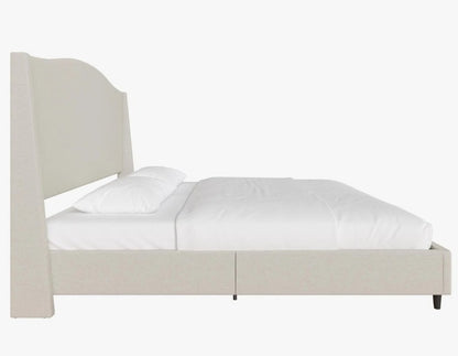 Brand New in Box Upholstered Wingback Platform King Size Bed with Curved Headboard, Cream (#238)