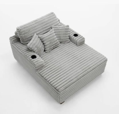 Brand New in Box Upholstered Compression Light Gray Faux Fur Chaise Lounge Sofa Bed (#257)
