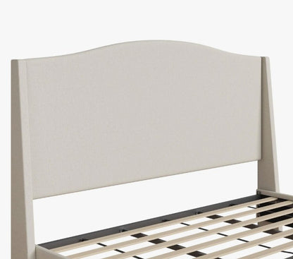Brand New in Box Upholstered Wingback Platform King Size Bed with Curved Headboard, Cream (#238)