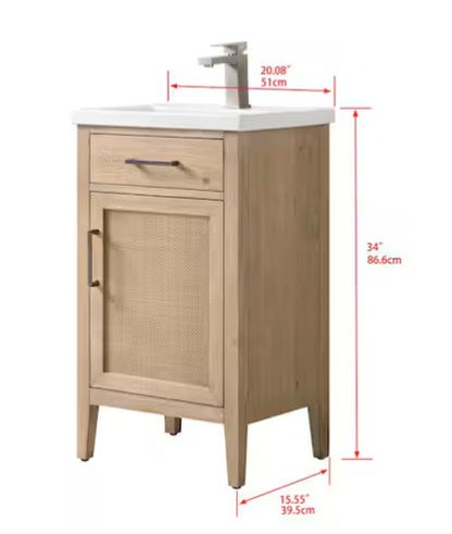 Brand New in Box 20 in. Single Sink Freestanding Rattan Bathroom Vanity with Top (#277)
