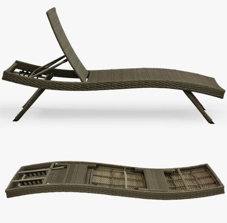 Brand New in Box Set of Two Ozellar All Weather Outdoor Wicker Chaise Lounge, Natural (#209)
