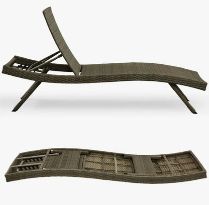 Brand New in Box Set of Two Ozellar All Weather Outdoor Wicker Chaise Lounge, Natural (#209)
