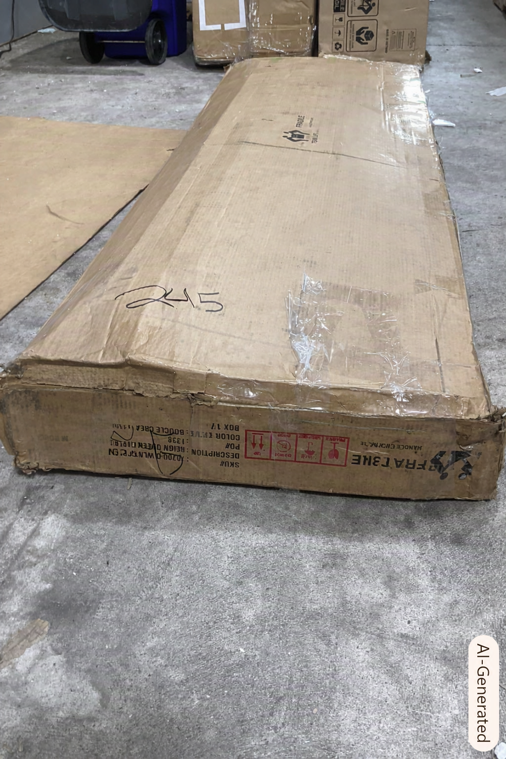 Brand New in Box Solid Wood Boucle Upholstered Headboard Queen bed, Walnut Cream Boucle, (#245)