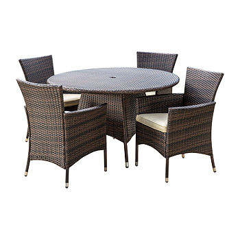 Brand New in Box 5-pc. Cushioned Circle Dining Set, Brown (#71)