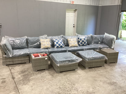 Brand New in Box 8 - Person Wicker / Rattan Outdoor Sectional with Cushions & Pillows (#171)
