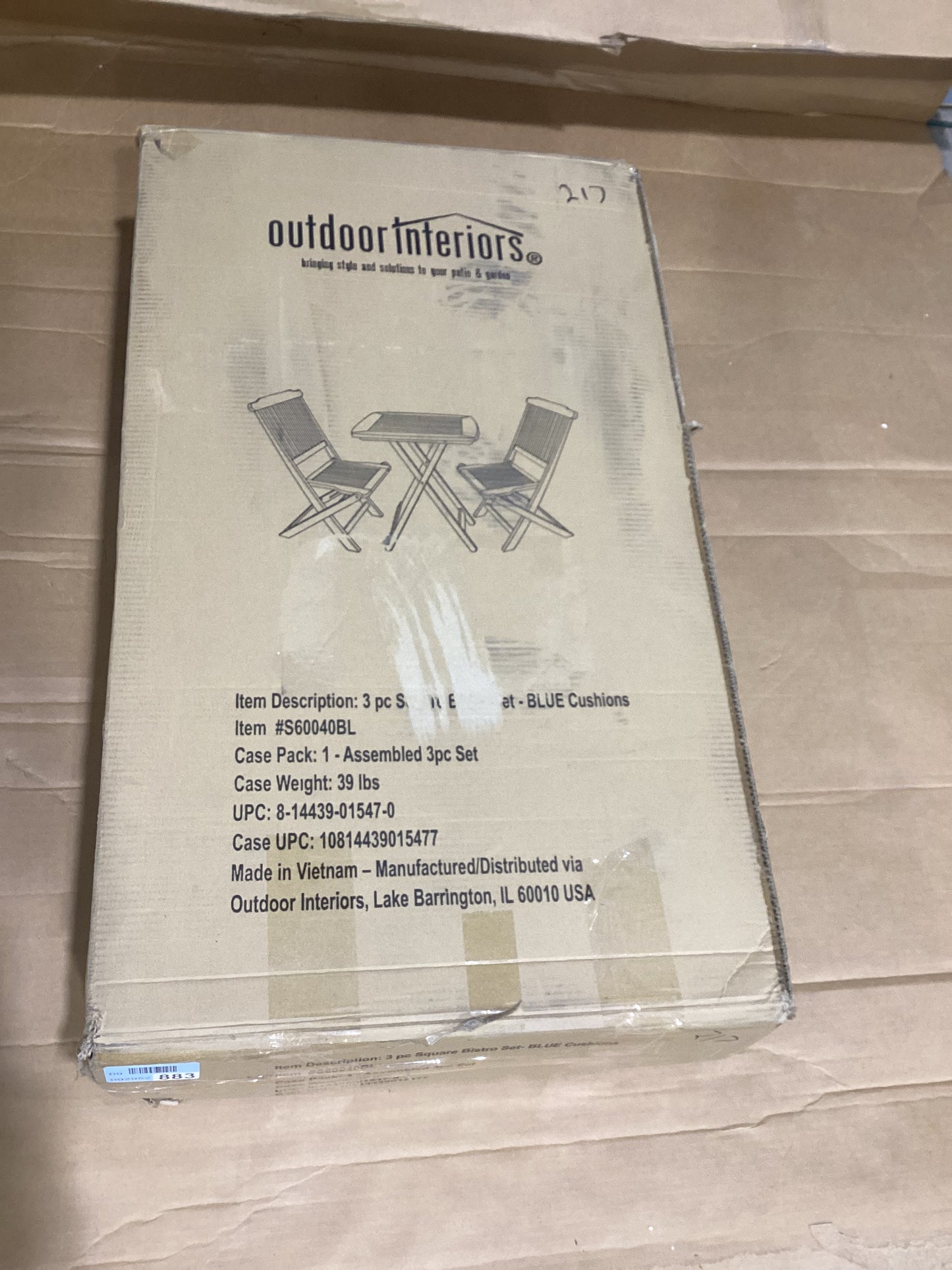 Brand New in Box Wood 3-Piece Square Foldable Bistro Outdoor Furniture Patio Set (#217)