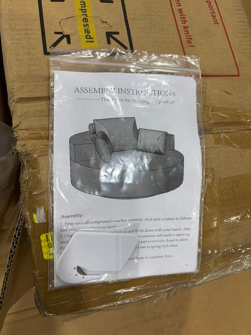 Brand New in Box 55" Wide Swivel Round Pillow Back Sofa With Cushions, Beige (#106)