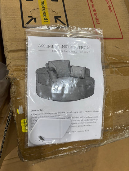 Brand New in Box 55" Wide Swivel Round Pillow Back Sofa With Cushions, Beige (#106)