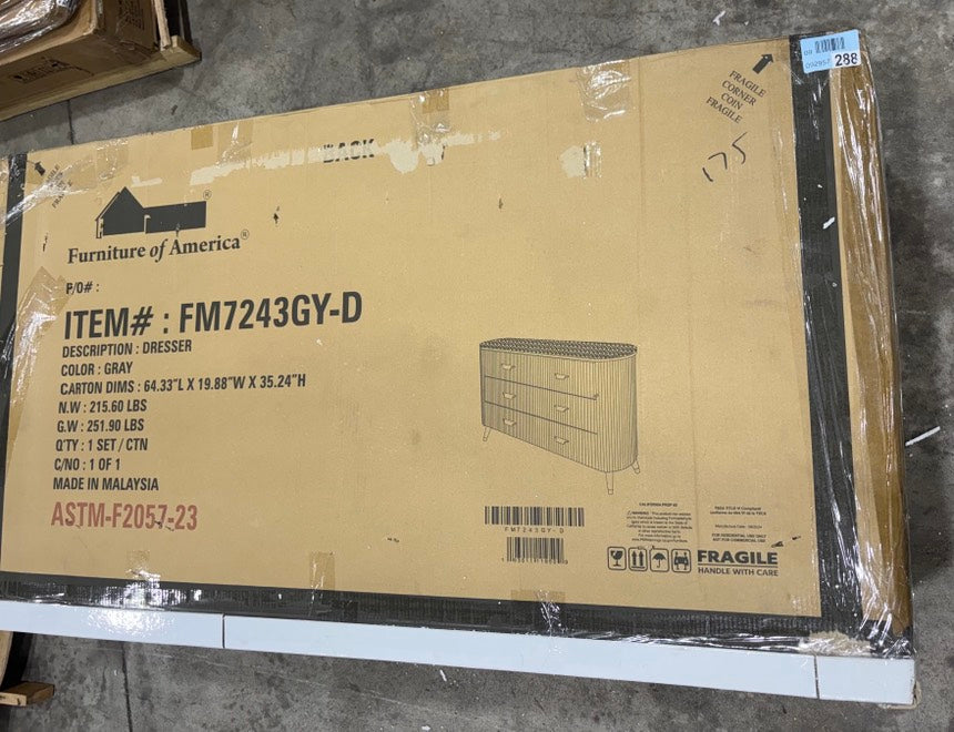 Brand New in Box Furniture of America Aldridge Dresser in Light Gray (#175)