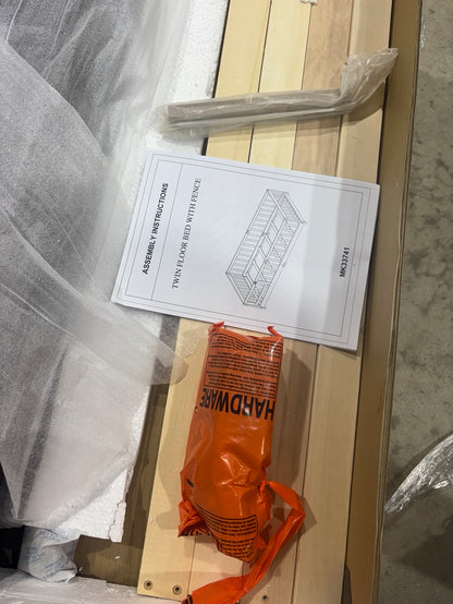 Brand New in Box Floor Platform Bed With Fence Guardrails And Door, Twin Size, Espresso (#176)