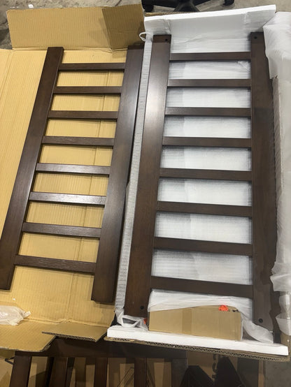 Brand New in Box Floor Platform Bed With Fence Guardrails And Door, Twin Size, Espresso (#176)