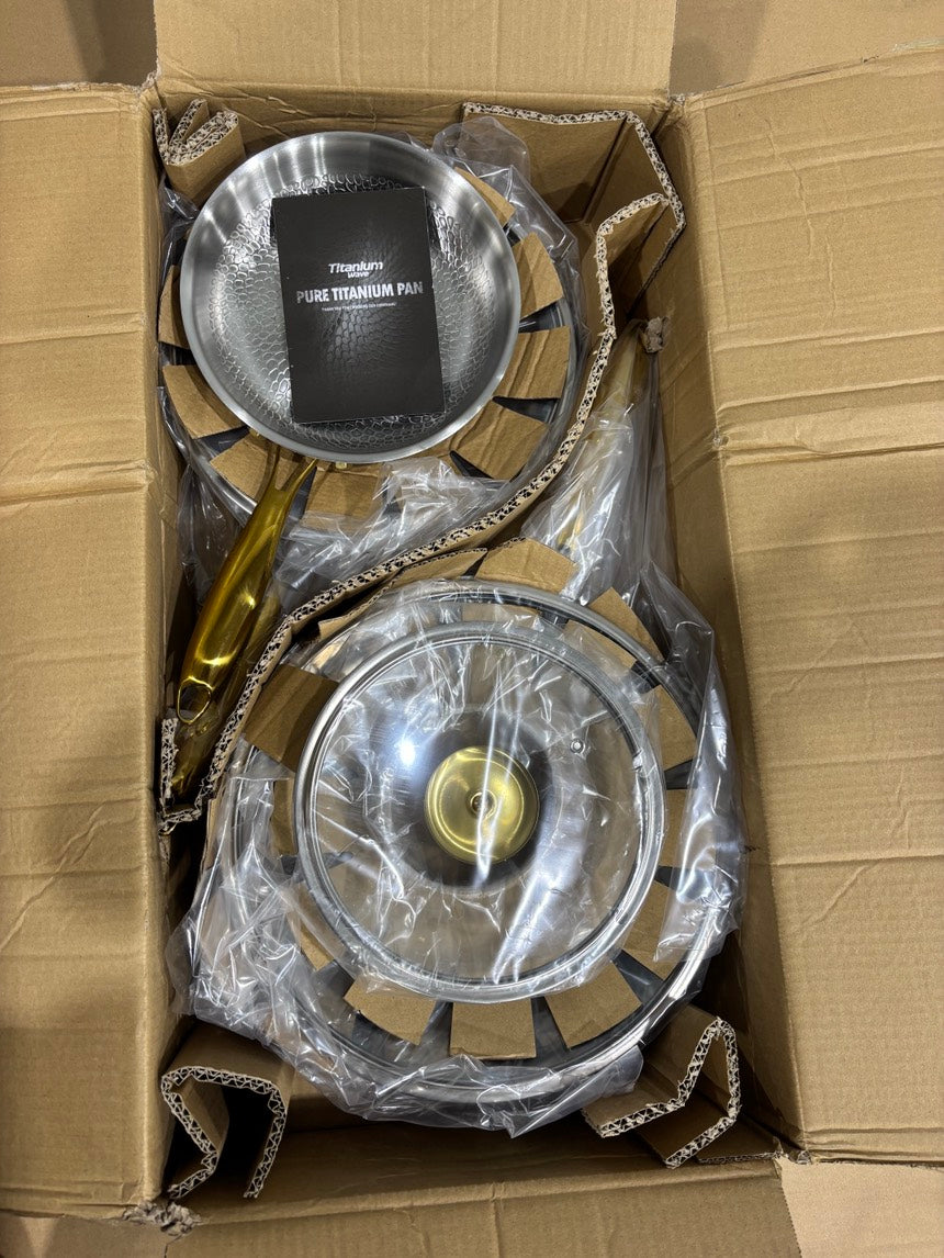Brand New in Box Titanium Pans for Cooking | 8/10/12 Inch Pure Titanium Skillet Set with Lids (#192)