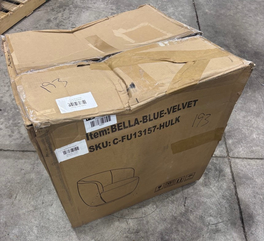 Brand New in Box 27" Wide Upholstered Velvet Small Swivel Barrel Accent Chair, Blue (#193)