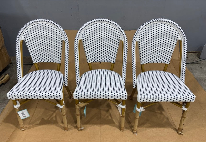 Brand New in Box Martha Stewart Lily Pond All-Weather Stackable Patio Chairs, Blue/Brown, Set of Three (#202)