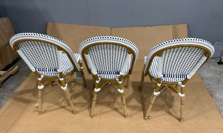 Brand New in Box Martha Stewart Lily Pond All-Weather Stackable Patio Chairs, Blue/Brown, Set of Three (#202)