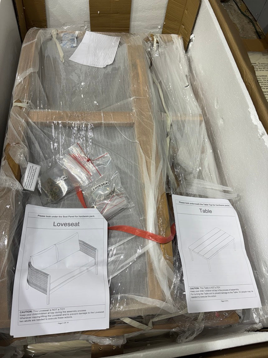 Brand New in Box Harrill Outdoor 2-Piece Conversation Set With Cushions Teak Beige (#216)