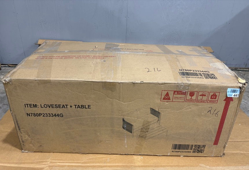 Brand New in Box Harrill Outdoor 2-Piece Conversation Set With Cushions Teak Beige (#216)