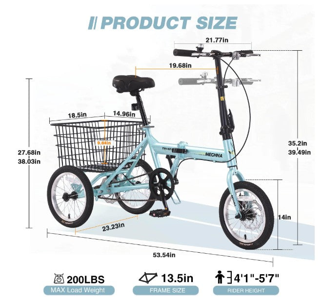 Brand New in Box Folding Tricycle for Adults, Green (#195)
