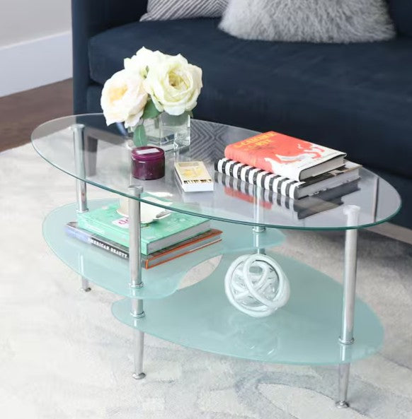 Brand New in Box Wave Mid Century Modern Oval Glass Coffee Table (#27)