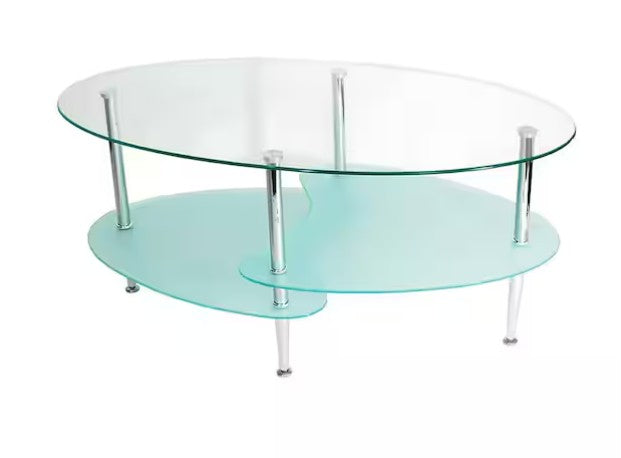Brand New in Box Wave Mid Century Modern Oval Glass Coffee Table (#27)