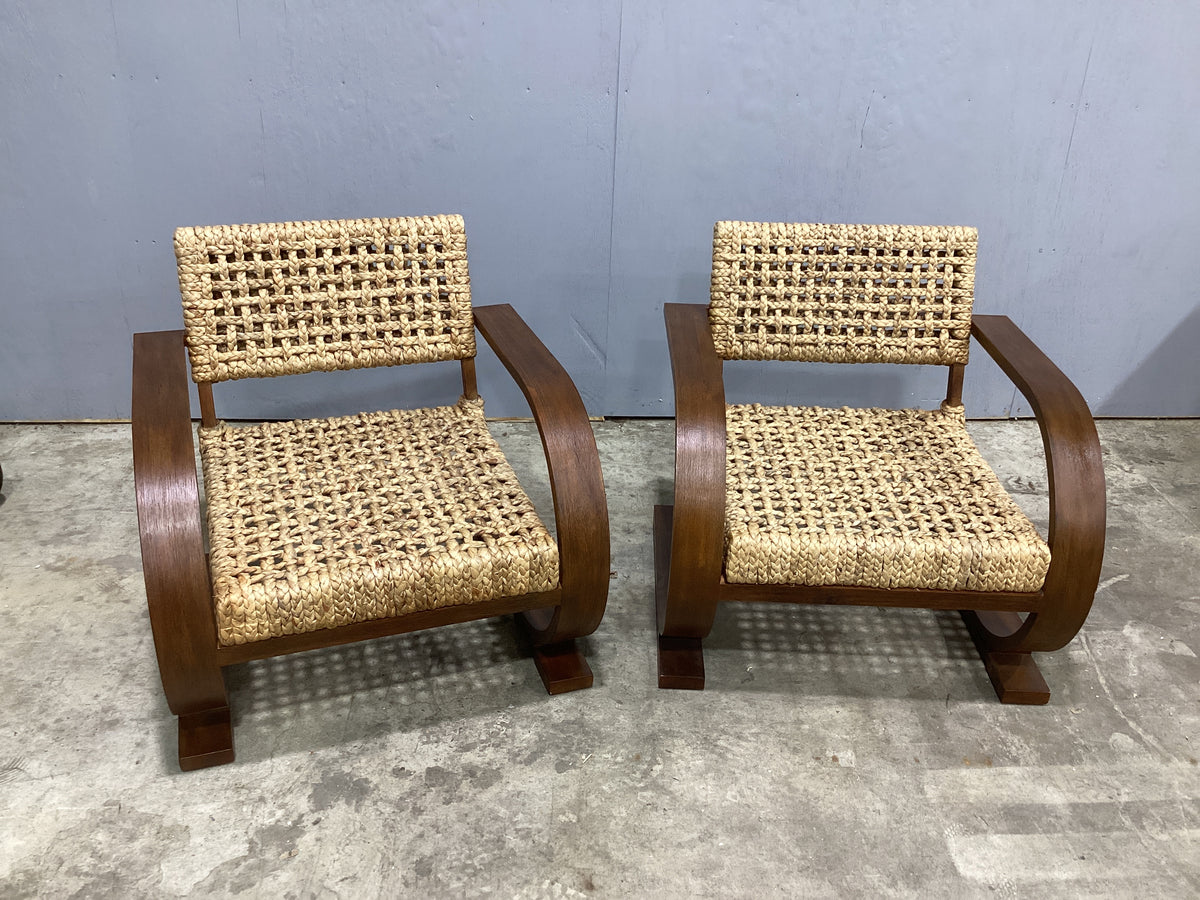 Brand New Set of Two Elara 30" W Woven Teak Wood Armchairs
