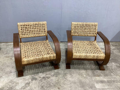Brand New Set of Two Elara 30" W Woven Teak Wood Armchairs