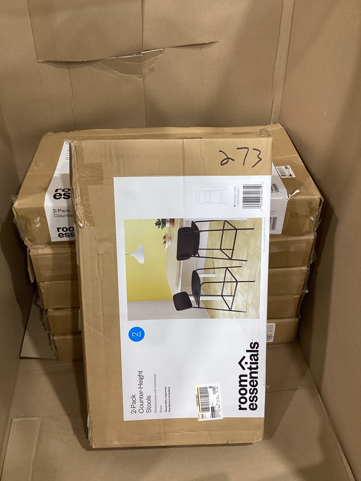 Brand New in Box Set of 2, 24" Counter Height Barstool w/ Footrest, Black (#273)