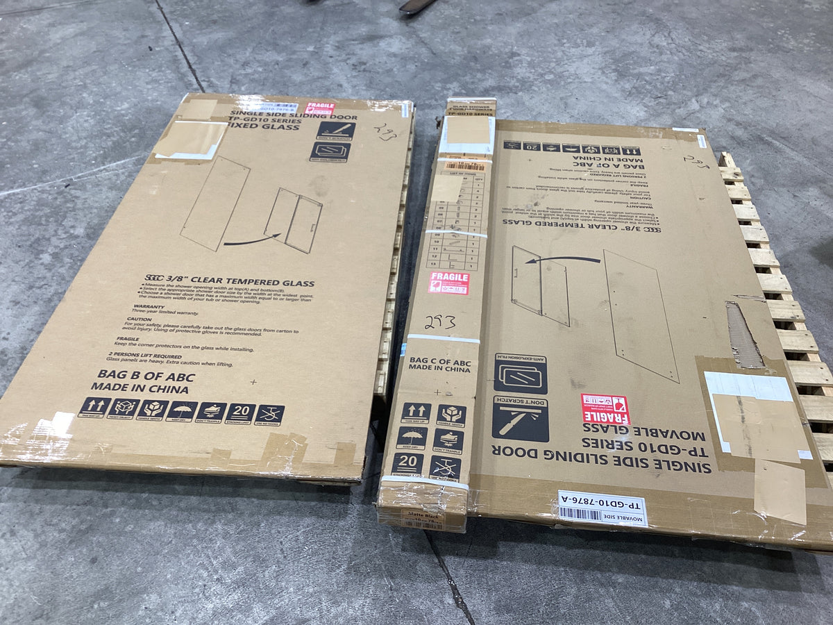 Brand New in Box 74-79" W X 76" H Frameless Single Sliding Shower Door, Matte Black (#293)