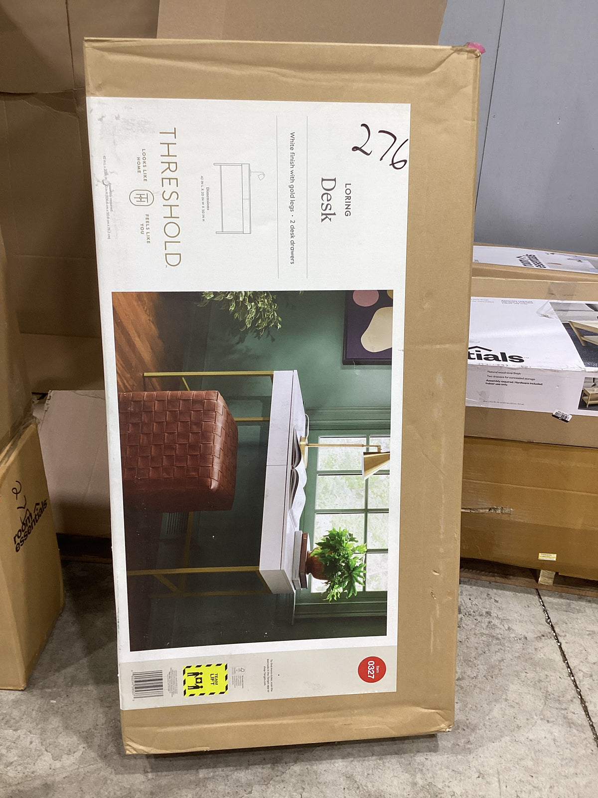 Brand New in Box Wood Writing Desk with Drawers and Charging Station White/Gold (#276)