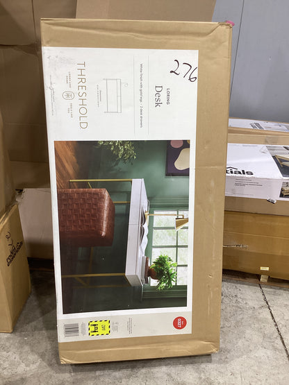 Brand New in Box Wood Writing Desk with Drawers and Charging Station White/Gold (#276)