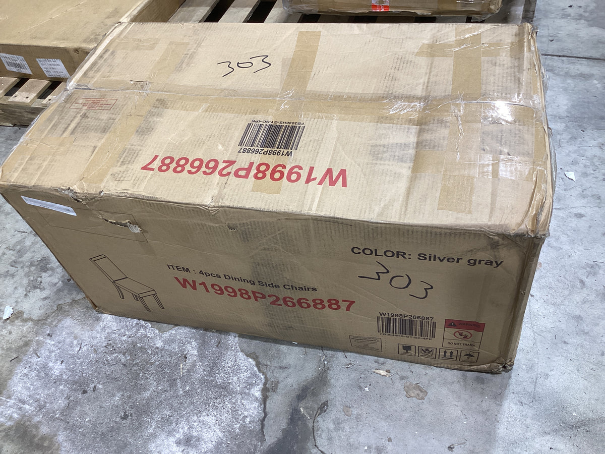 Brand New in Box Dining Chairs Set For 4, Gray Seat / Silver Legs (#303)