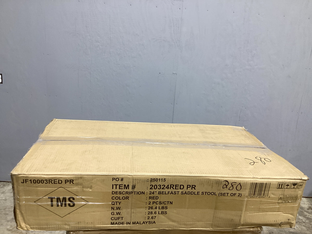 Brand New in Box Set of 2 Belfast 24" Counter Height Saddle Stools Red (#280)