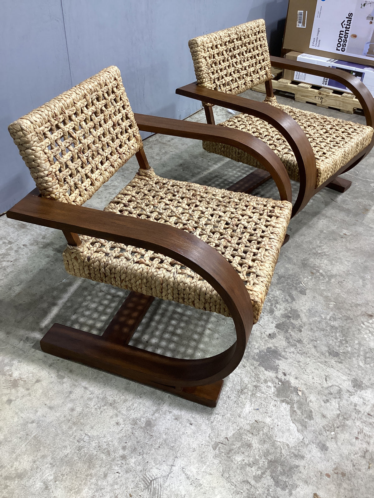 Brand New Set of Two Elara 30" W Woven Teak Wood Armchairs