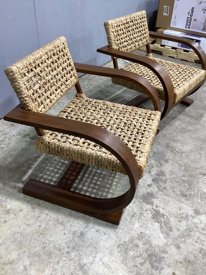 Brand New Set of Two Elara 30" W Woven Teak Wood Armchairs