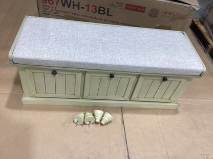 Brand New in Box Linen Upholstered Storage Bench, Antique White (#230)