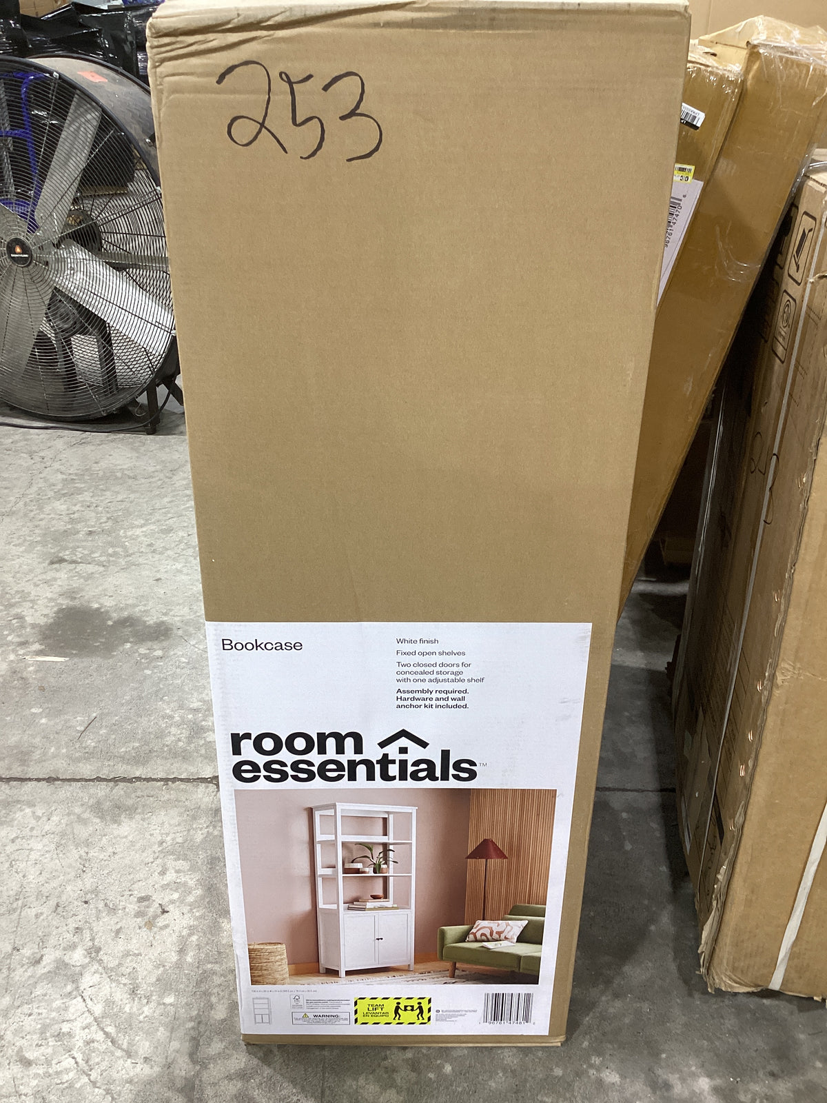 Brand New in Box 72" Bookcase Traditional With Three Open Shelves and Cabinet Classic White (#253)