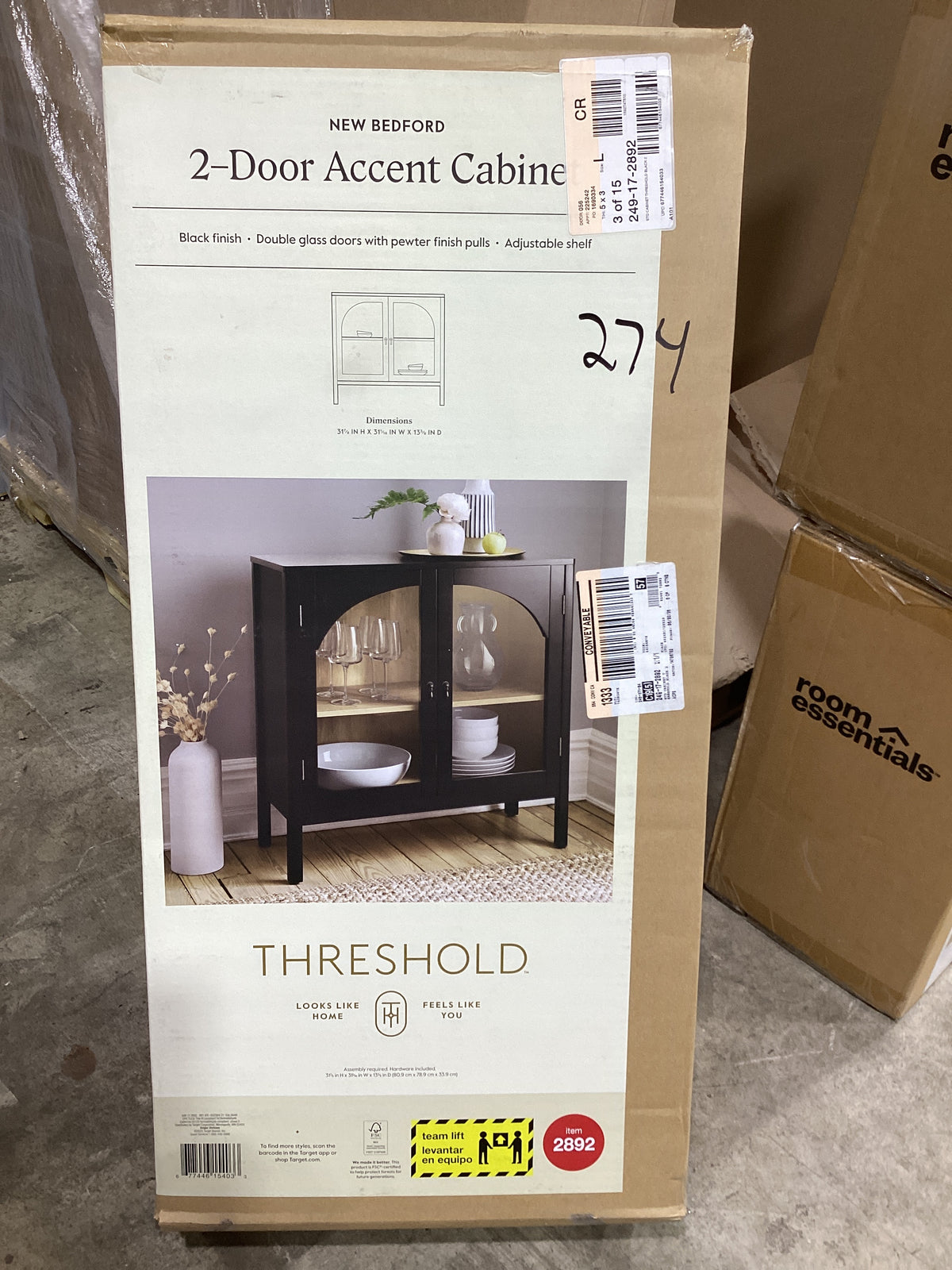 Brand New in Box 2 Door Accent Cabinet, Black (#274)