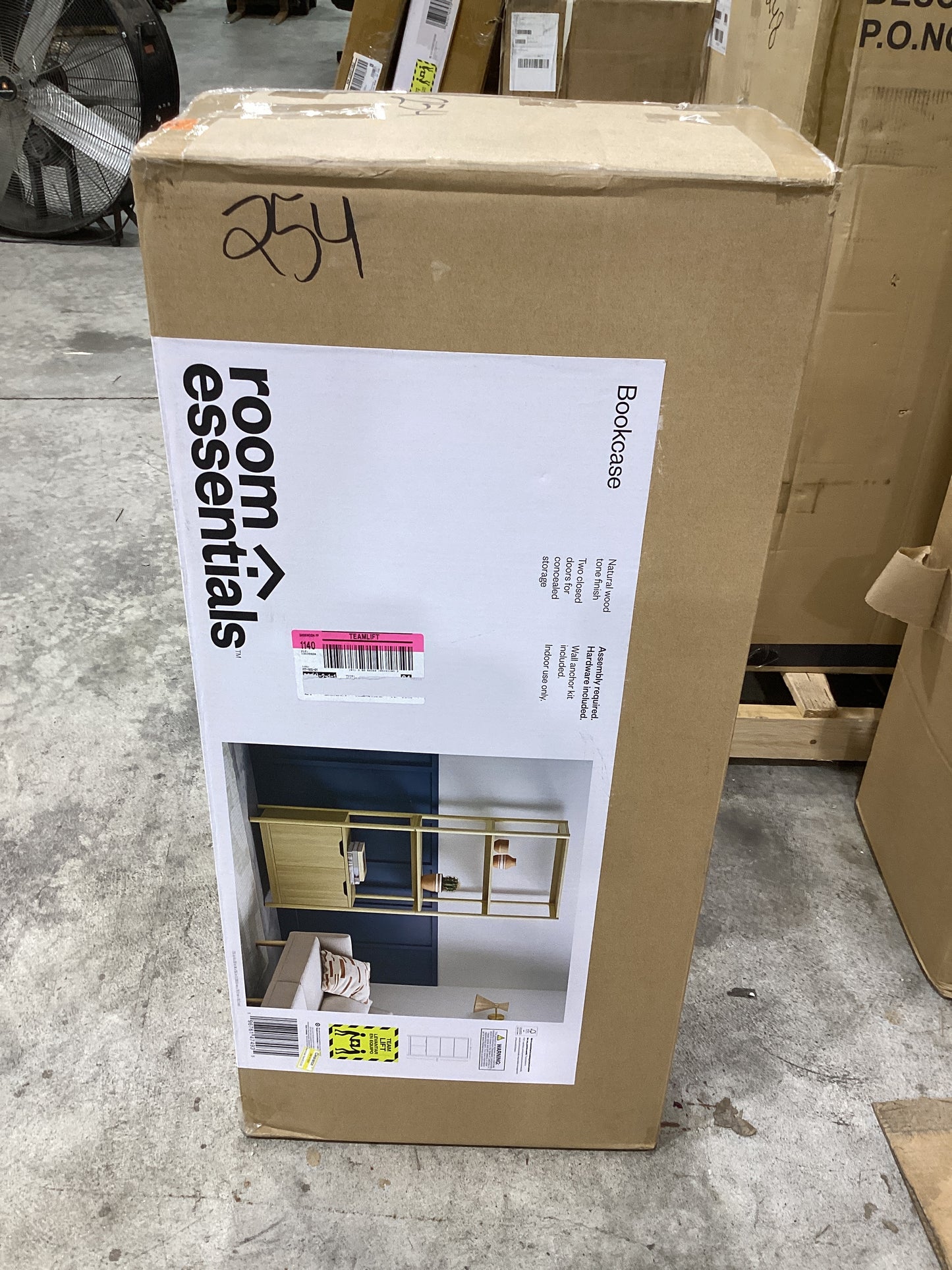 Brand New in Box 72.25" Scandi Bookcase with Three Shelves And Cabinet Storage Natural (#254)